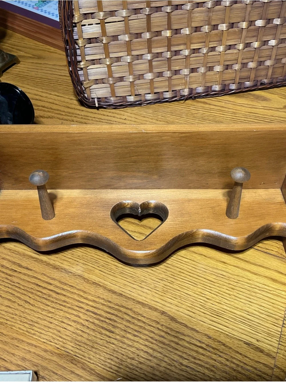 Wooden Heart Wall Hook Rack - Brown